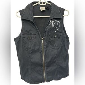 Harley Davidson Womens black Sleeveless Full Zip Denim Embroidered Vest